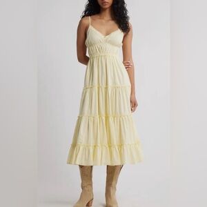 BP by Nordstrom Yellow Tiered Midi Dress Size M Cotton Sundress
